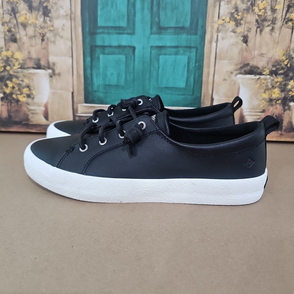Sperry BLACK Women's Crest Vibe Leather Sneaker, US 9.5